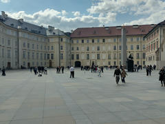 The castle has this huge plaza inside of it, cathedral is on the right